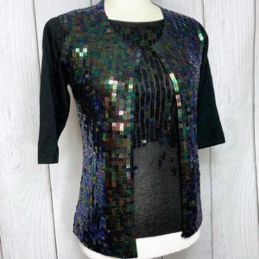 Voguer Sequin Black Blouse & Cardigan Set - Picture 4 of 4